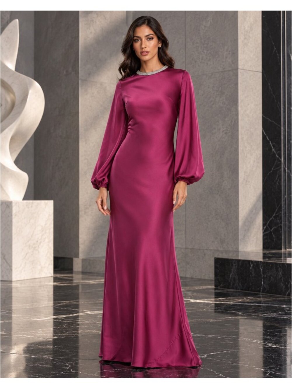 Ieena for Mac Duggal 26575 Berry Beaded High Neck Satin Gown Size 4